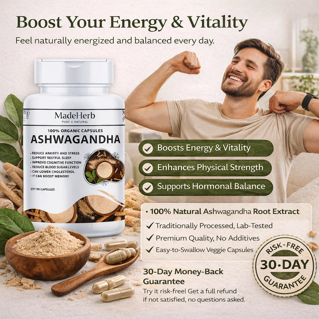 MadeHerb Ashwagandha Capsules | Natural Stress & Energy Support