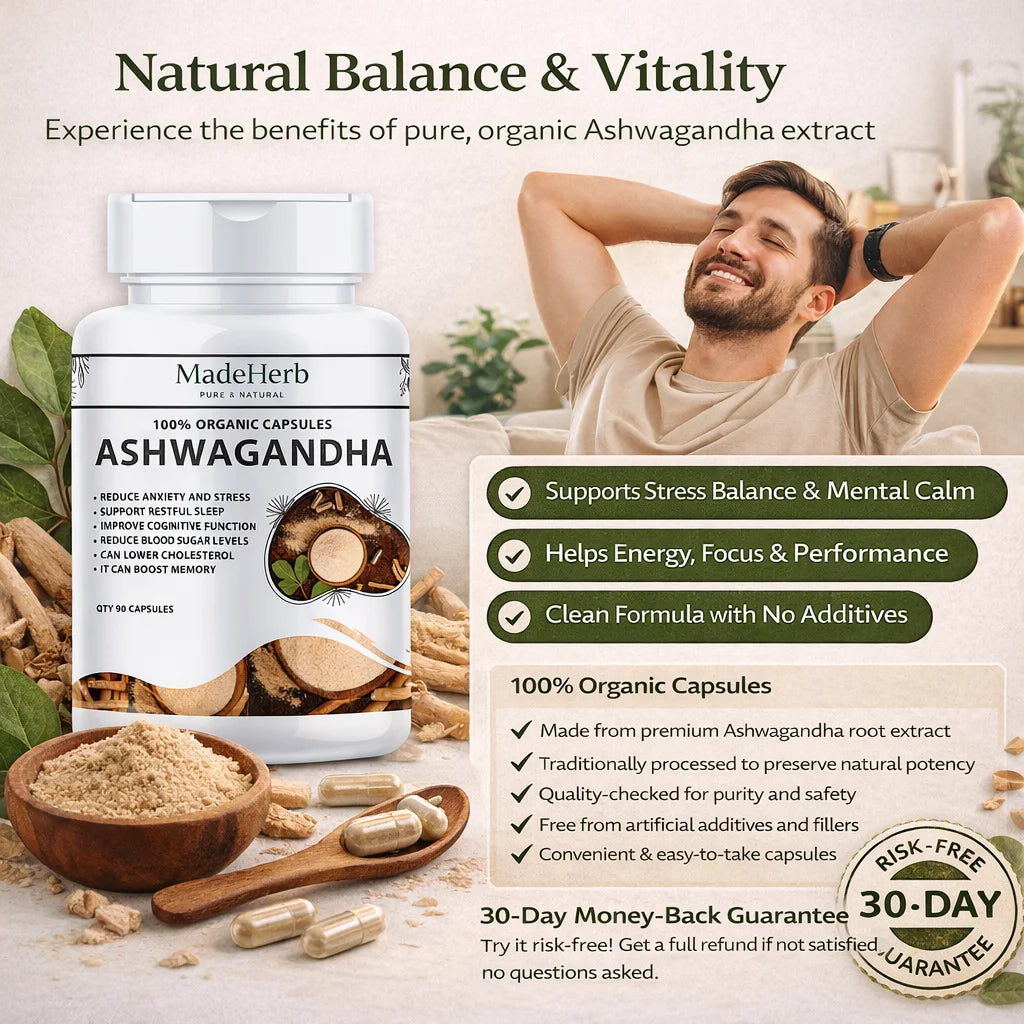 MadeHerb Ashwagandha Capsules | Natural Stress & Energy Support